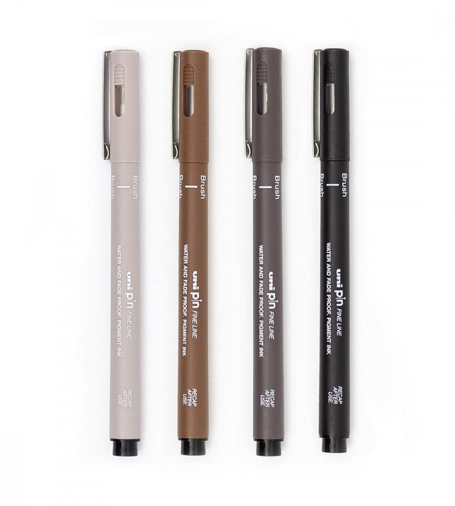 paket penselpenna uni pin brush 4-pack (pennor) multicolor