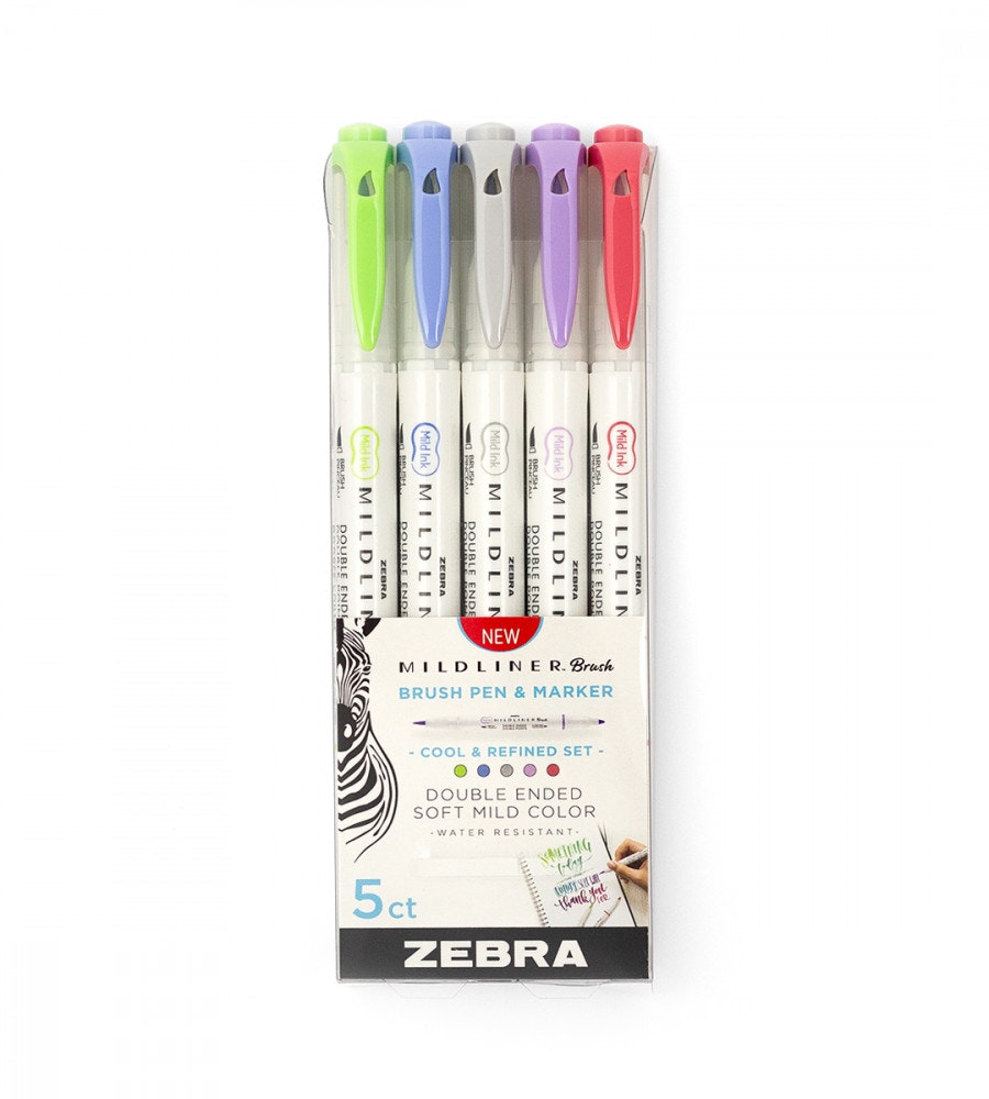 pennor Överstrykningspenna zebra mildliner brush cool & refined 5-pack (cool-and-refined)