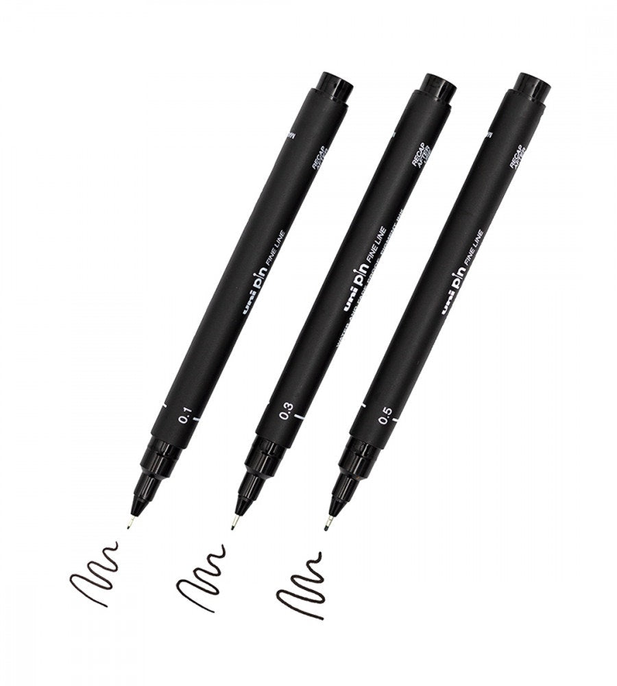 pennor fineliner uni pin 3-pack (0.1, 0.3, 0.5) - svart (3-pack) svart
