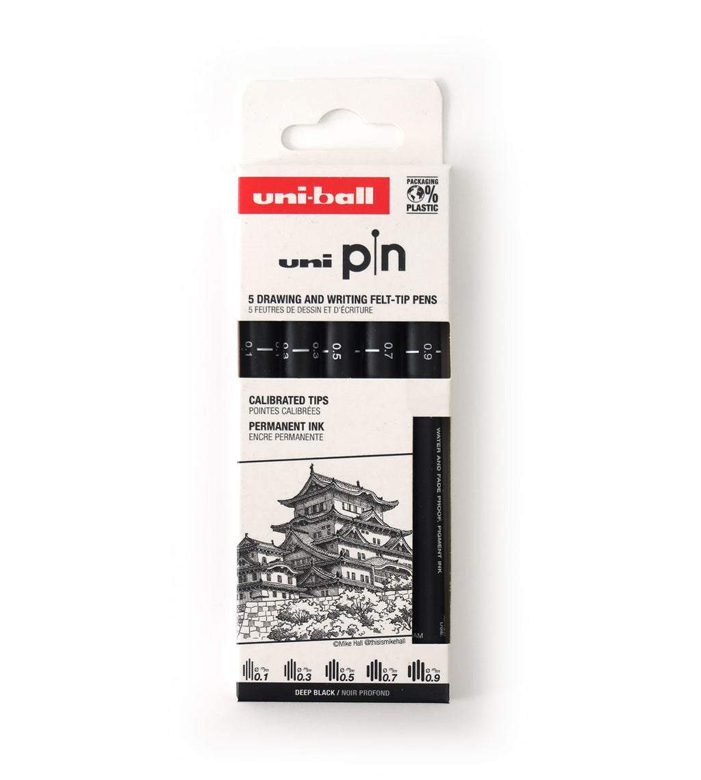 Fineliner - Uni Pin 5-pakk - svart 