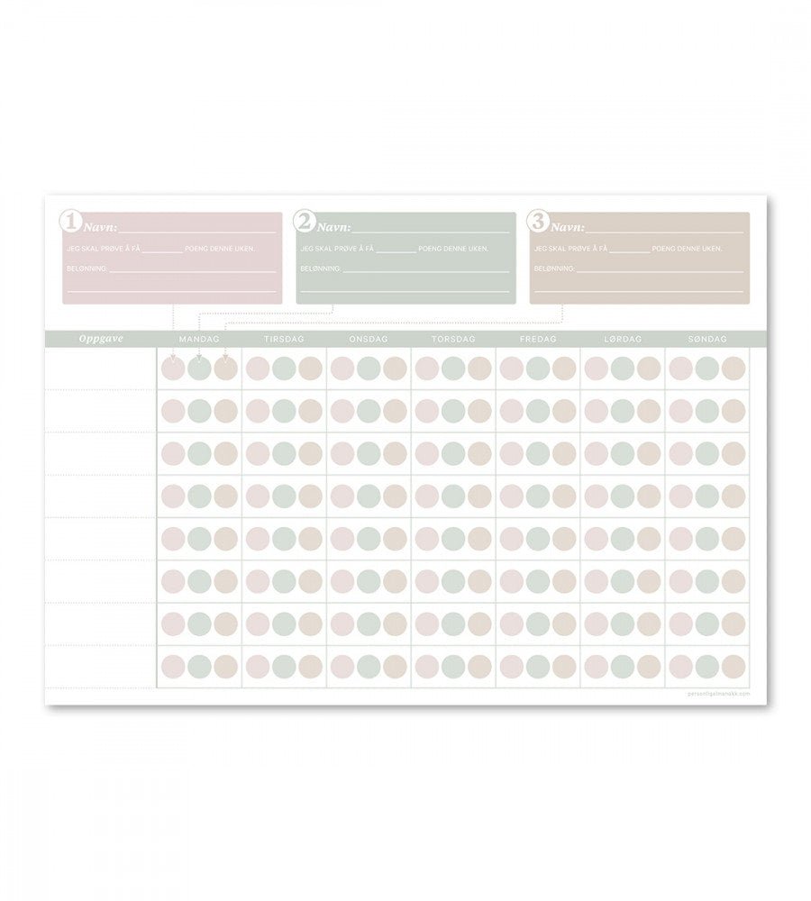 Belønningsskjema for barn - Personal Planner