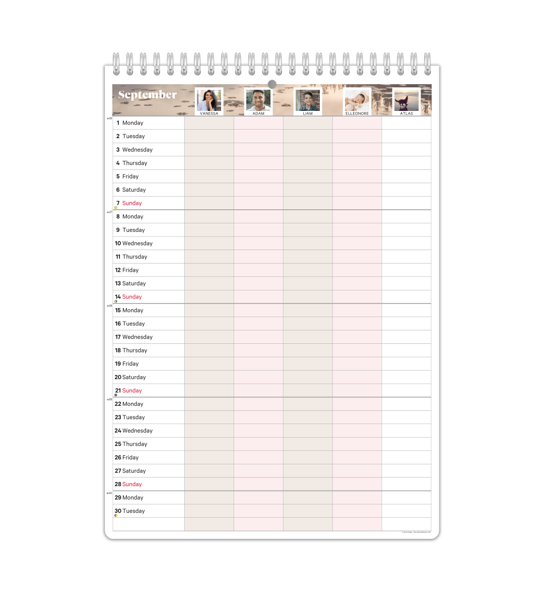 Familjekalender - Månadsöversikt - Personal Planner