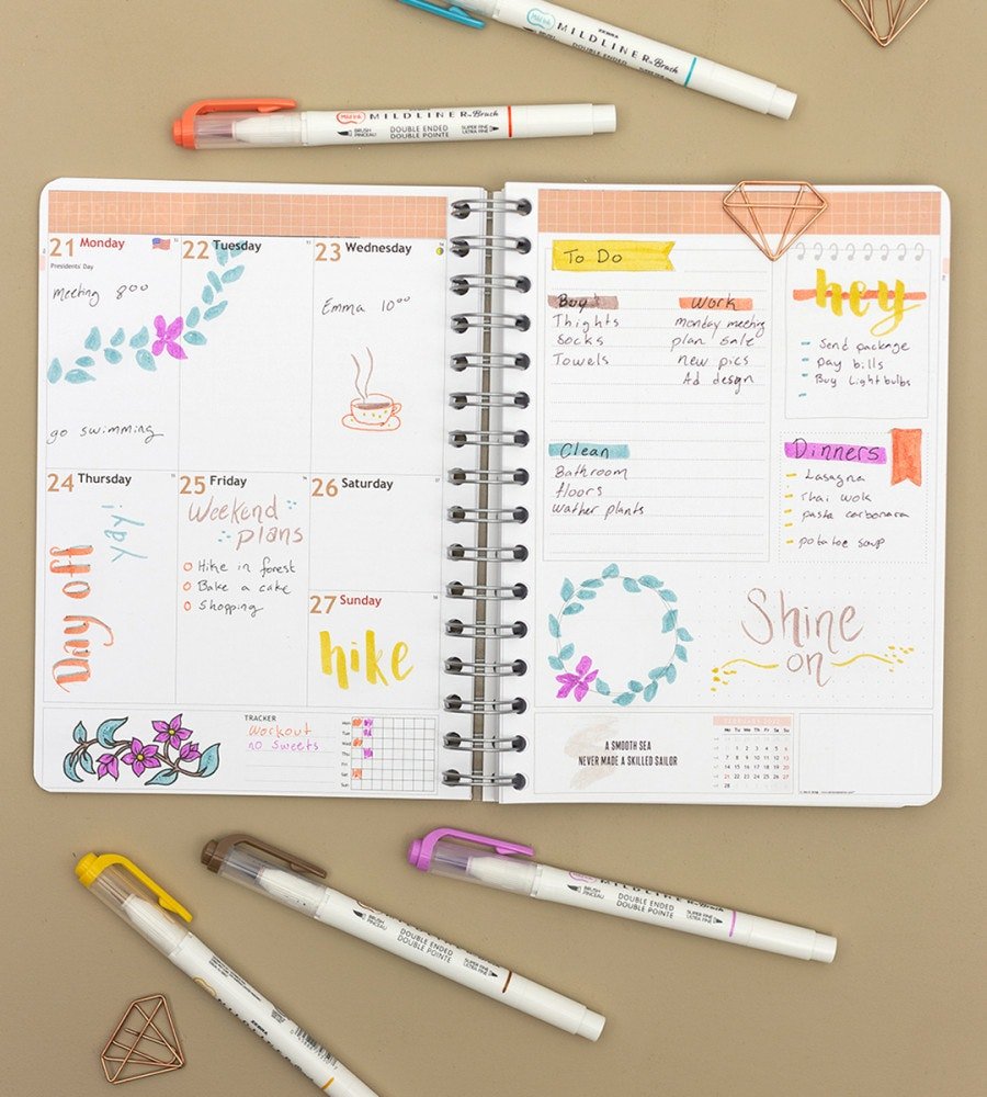 Överstrykningspenna - Zebra Mildliner Brush - 5-pack - Personal Planner