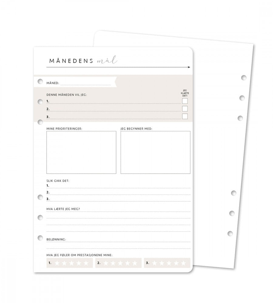 Refill-sider Månedens mål 12-pakk til Systemkalender - størrelse A5 - Personal Planner