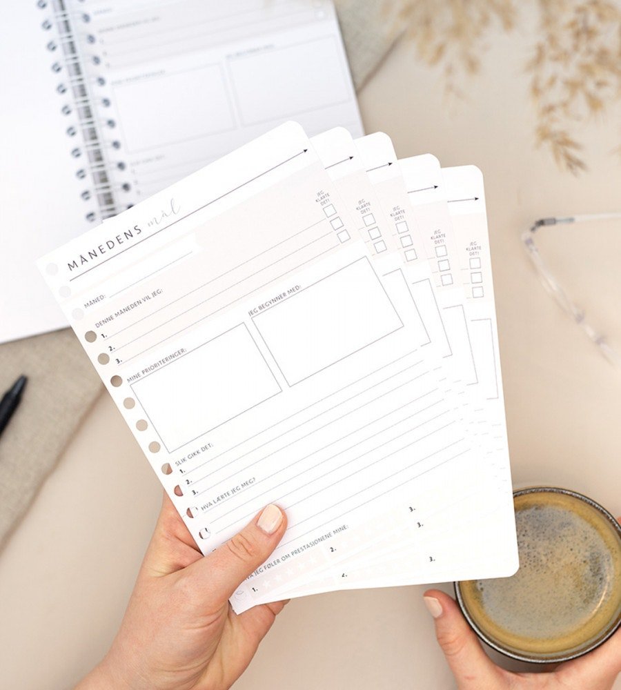 Snap in refill-sider Månedens mål 12-pakk til almanakk - størrelse A5 - Personal Planner