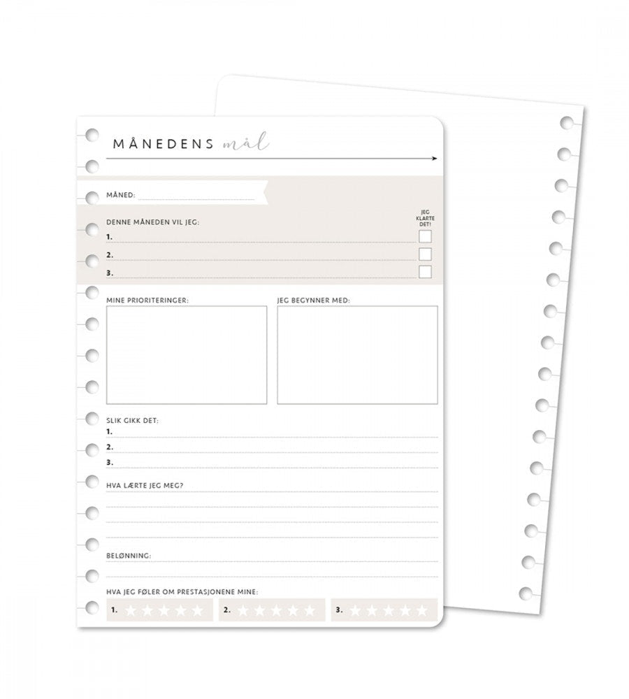 Snap in refill-sider Månedens mål 12-pakk til almanakk - størrelse A5 - Personal Planner