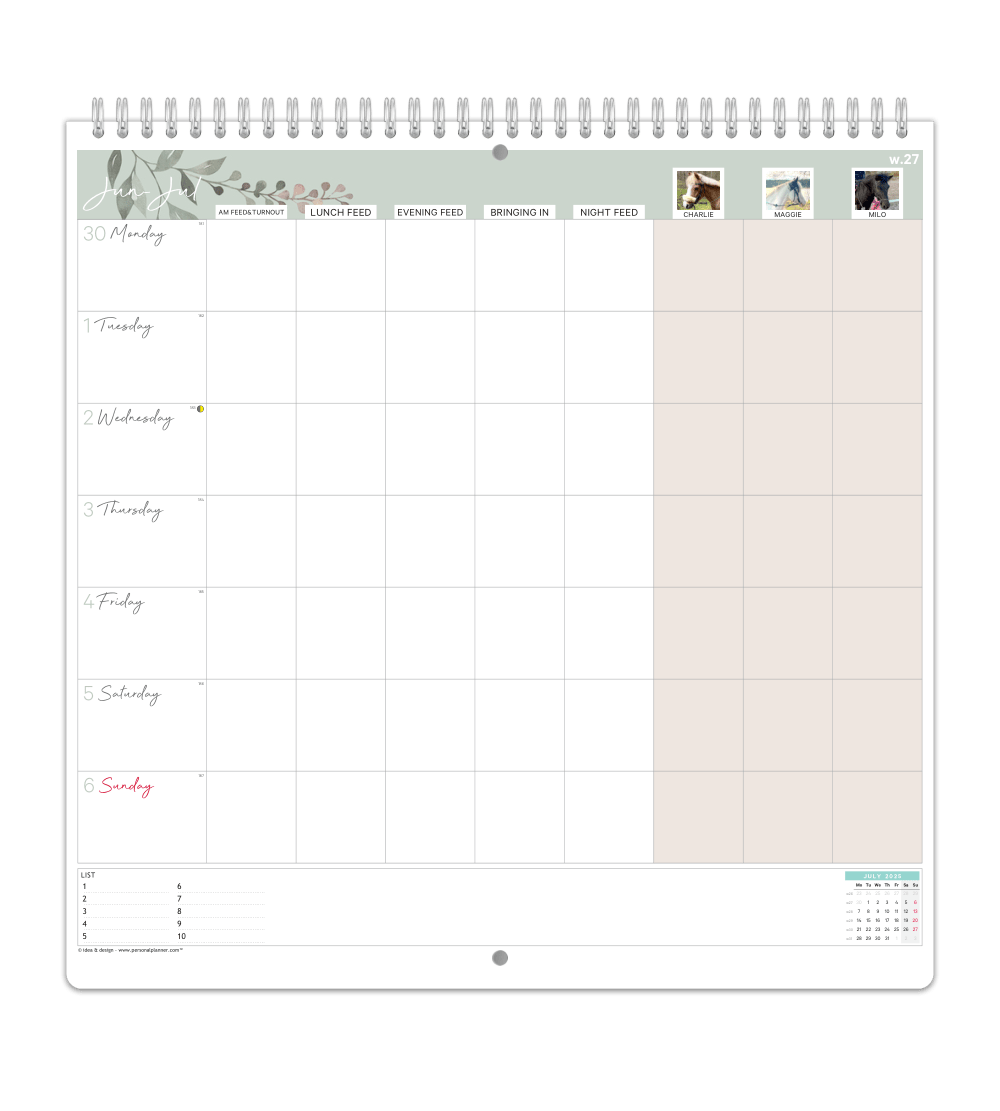 Veckoöversikt - Stallkalender - Personal Planner